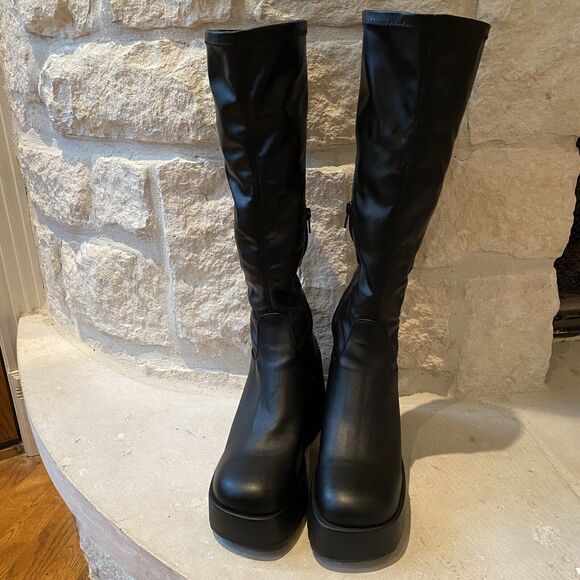 Steve Madden Duke30 Knee High Platform Boots 4” Heel Goth Punk Womens Size 9 - Picture 4 of 11